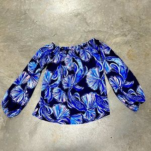 Navy with royal blue and rose pink design top / Lilly Pulitzer Brand / Size‎ XXS